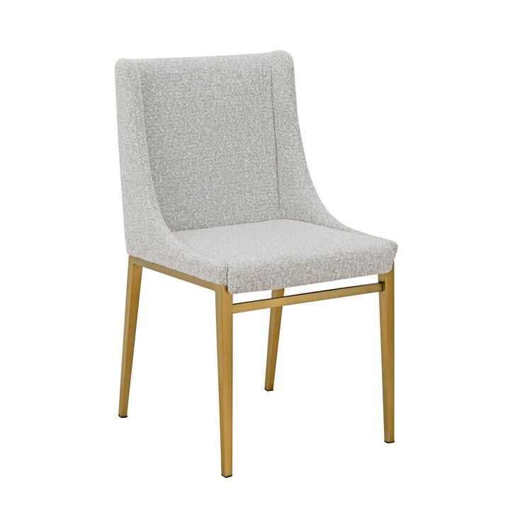 Cid Kinn 19 Inch Dining Chair Set of 2, Light Gray Polyester, Brass Steel - Benzara