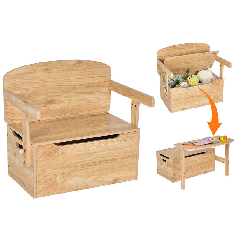 3-in-1 Kids Convertible Storage Bench Wood Activity Table and Chair Set