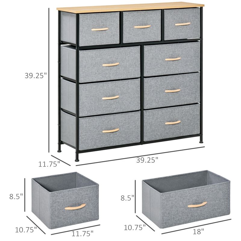 Oak Gray Organizer: 9-Drawer Storage Chest for Hallway/Closet
