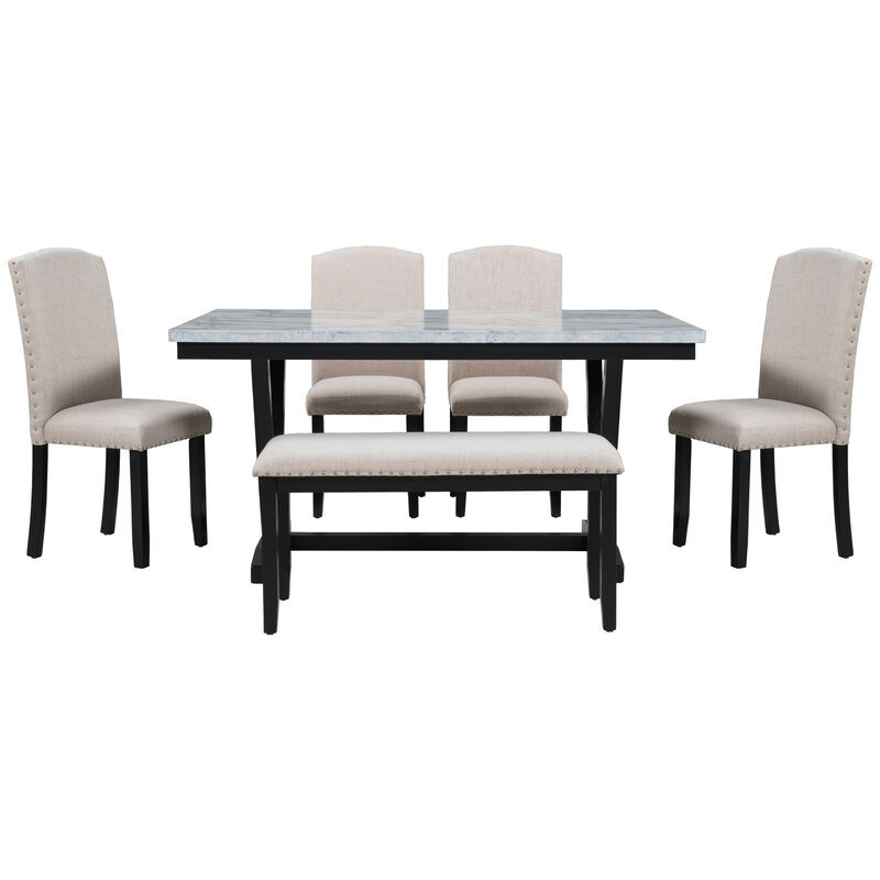 Merax Modern Style 6-piece Dining Table with Marbled Veneers Tabletop