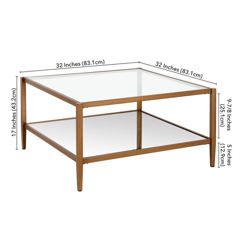 Hudson&Canal Hera 32'' Wide Square Coffee Table in Brass