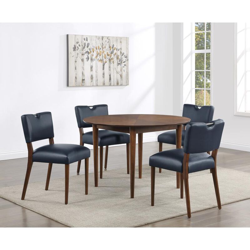 Comfort Pointe Bonito Midnight Blue Faux Leather 5-Piece Dining Set in Walnut Finish
