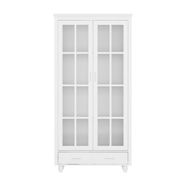70.9"H Modern White Bookcase With Adjustable Shelves And Glass Doors
