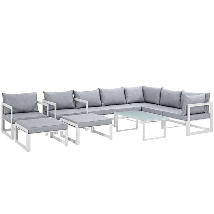Fortuna 10 Piece Outdoor Patio Sectional Sofa Set - White Gray