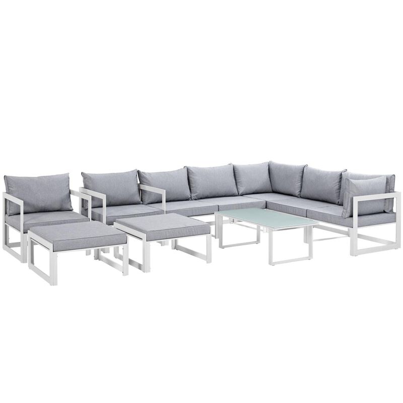 Fortuna 10 Piece Outdoor Patio Sectional Sofa Set - White Gray