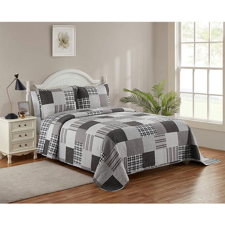 Legacy Decor 3 PCS Quilt Reversible Bedspread Coverlet  Patchwork Design Ultra Soft Microfiber Oversized Full Size