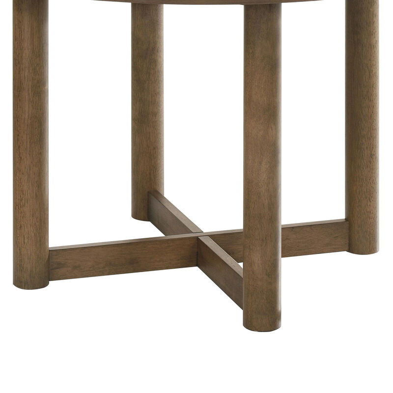 Billie Dining Table, Brown Wood Frame, Cross Legs, Round 46 Inch - Benzara