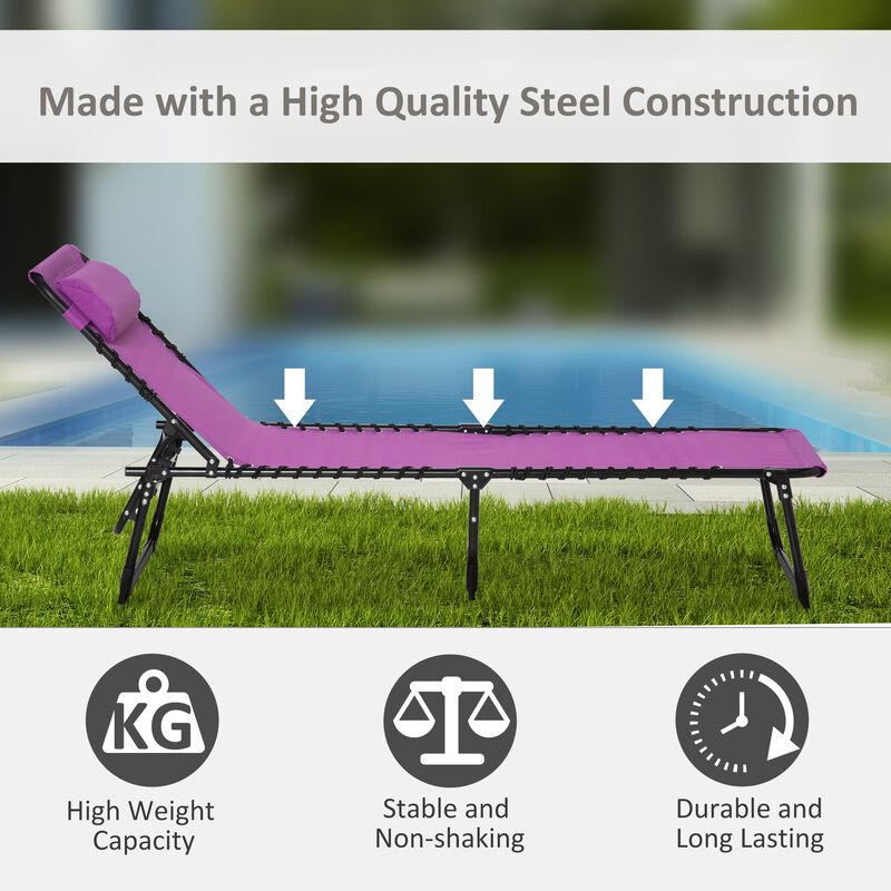 Purple Patio Lounger: 4-Position Folding Chaise with Pillow