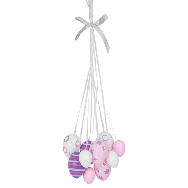 15" Pink  White and Purple Floral Striped Spring Easter Egg Cluster Hanging Decor