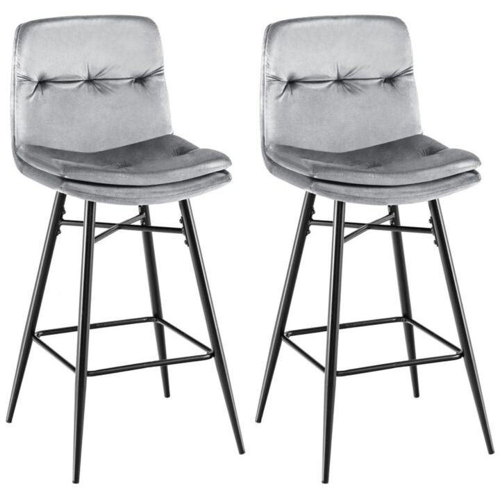 Hivvago 2 Pieces 29 Inch Velvet Bar Stools Set with Tufted Back and Footrests