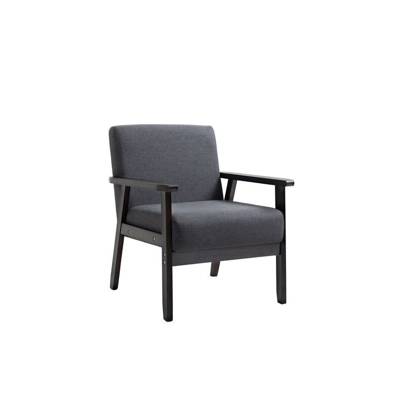Gala 2pc Sofa and Chair Set, Slate Gray Fabric, 2 Pillows, Black Wood Frame-Benzara