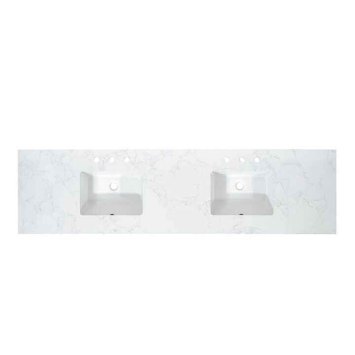 Altair Ceres 84. in engineered Stone Vanity Top in Grain White with Double White Sink