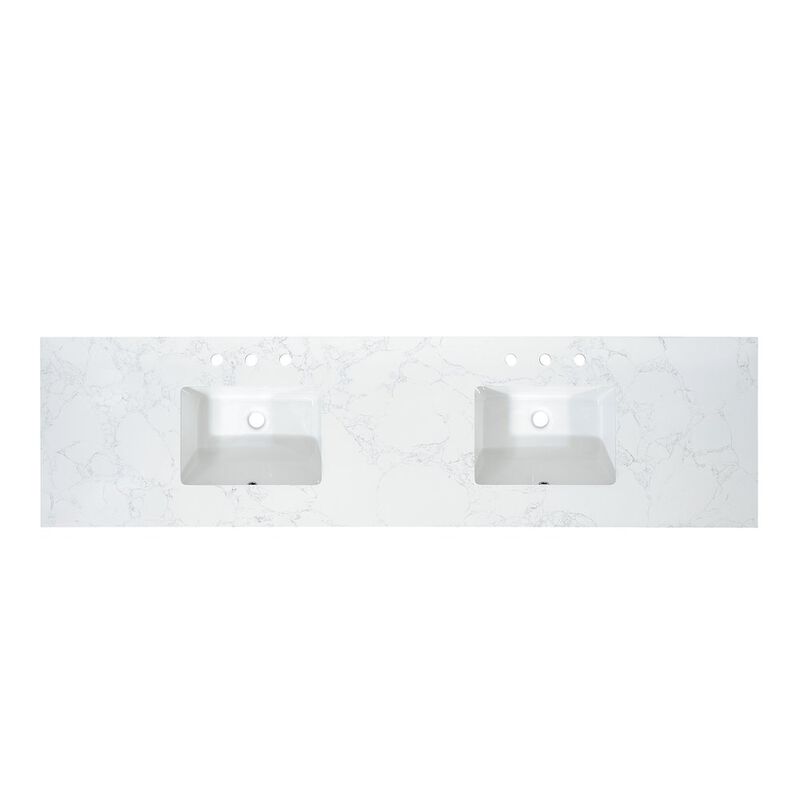 Altair Ceres 84. in engineered Stone Vanity Top in Grain White with Double White Sink