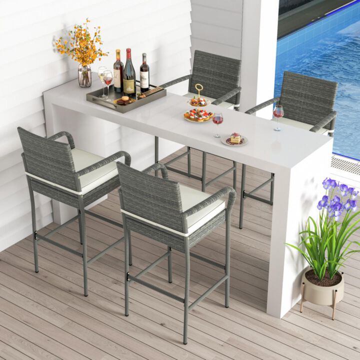 Hivvago All Weather PE Rattan Bar Chairs Set of 4 with Armrests and Seat Cushions for Porch Backyard
