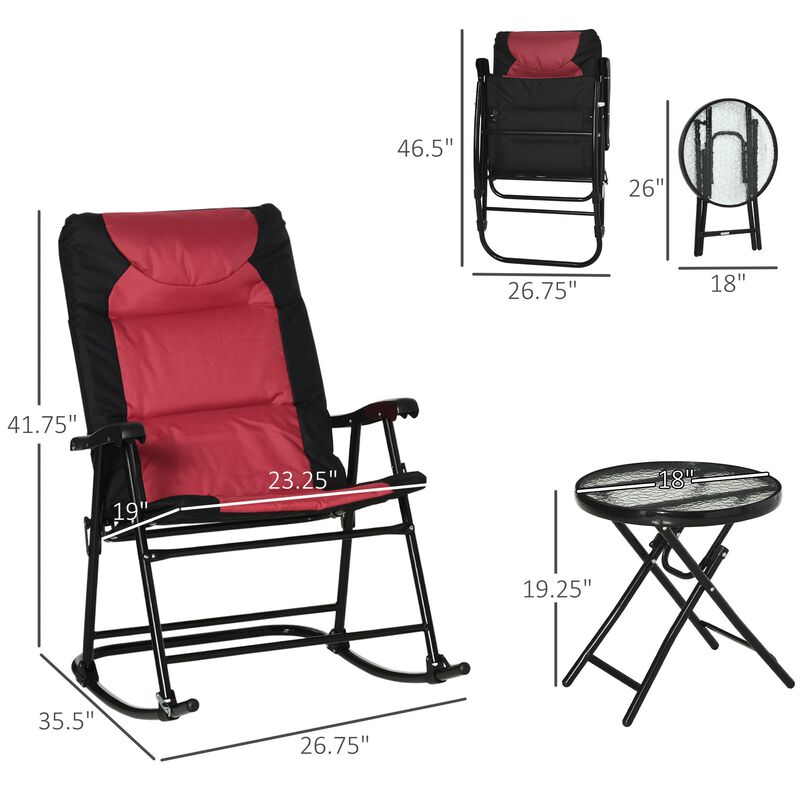 Red Bistro Trio: 3-Piece Patio Set with Glass Table & Rockers