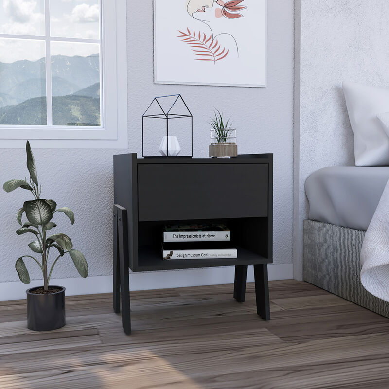 Streamdale Joy Nightstand, Four Legs, One Open Shelf, One Drawer