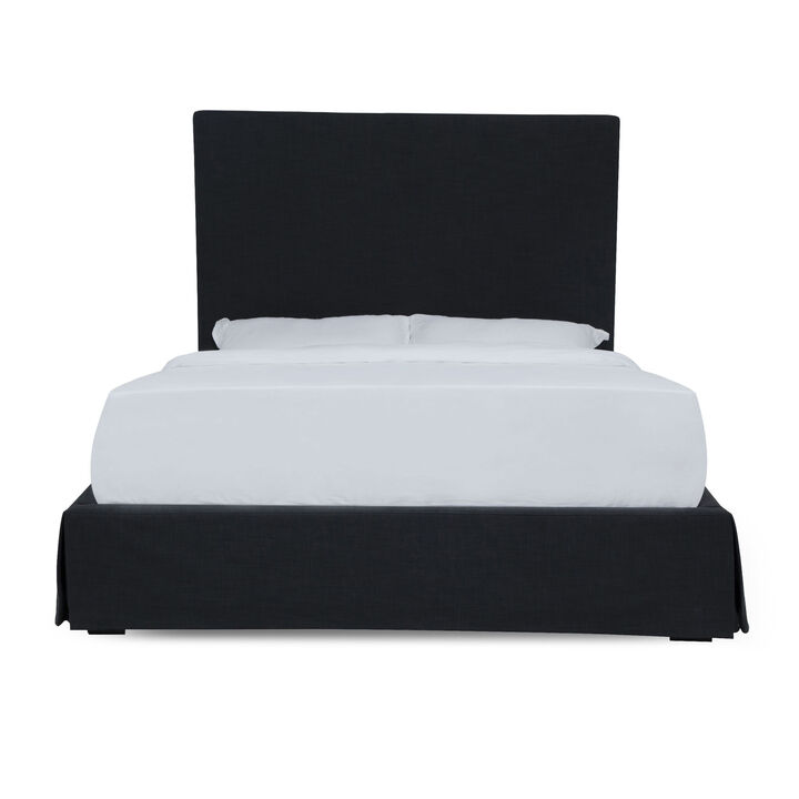 Cove Upholstered King Size Skirted Panel Bed with Storage, Black - Benzara