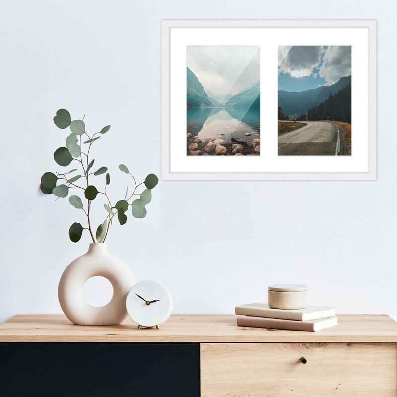 11x14 Wood Collage Frame with White Mat for 2 5x7 Pictures