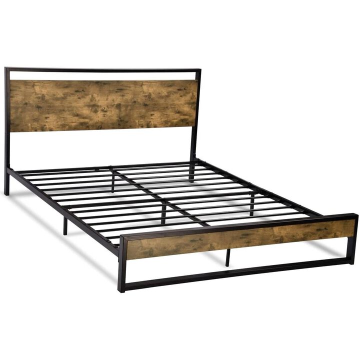 Hivvago Queen Modern Farmhouse Platform Bed Frame with Wood Panel Headboard Footboard Hivvago Queen Modern Farmhouse Platform Bed Frame with Wood Panel Headboard Footboard