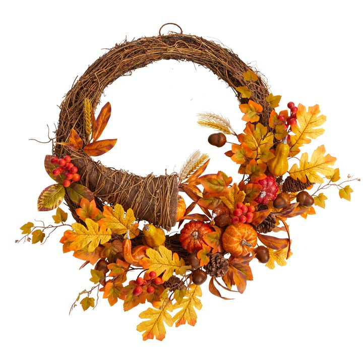 Hivvago 26" Autumn Artificial Cornucopia Fall Wreath