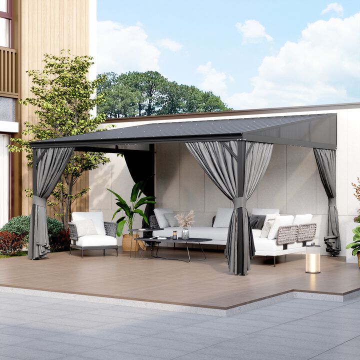 FUFU&GAGA Black Patio Lean-to Gazebo – Wall-Mounted Gazebo with Galvanized Steel Roof, Aluminum Frame, Mosquito Netting & Curtains, (165.7" L x 142.8" W x 103.4" H), Black