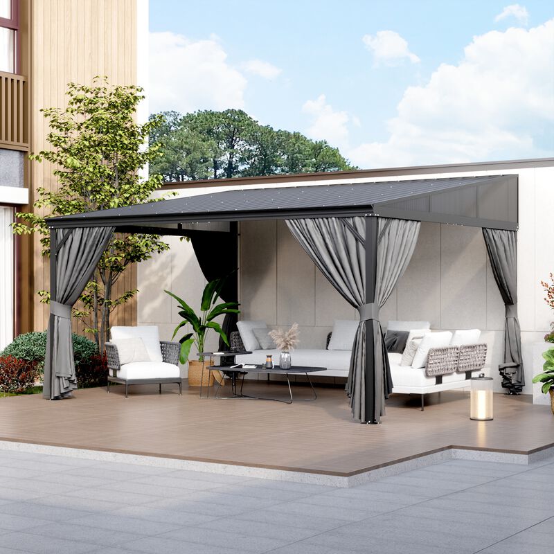 FUFU&GAGA Black Patio Lean-to Gazebo – Wall-Mounted Gazebo with Galvanized Steel Roof, Aluminum Frame, Mosquito Netting & Curtains, (165.7" L x 142.8" W x 103.4" H), Black