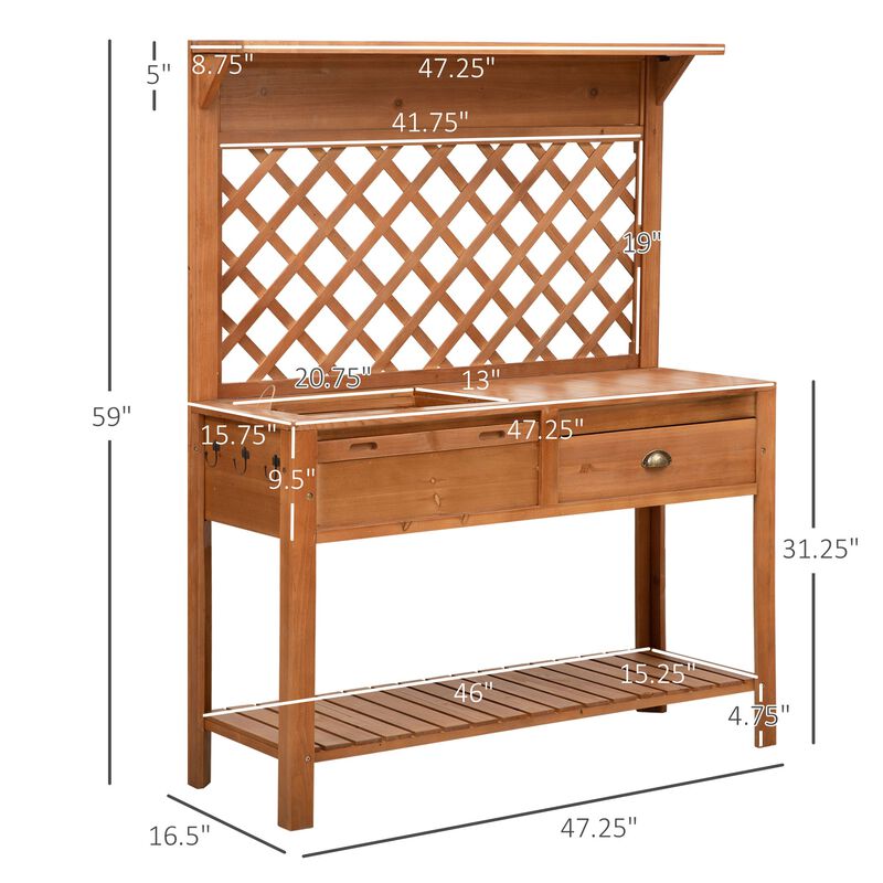 Garden Workstation: Wooden Potting Bench with Metal Screen and Storage
