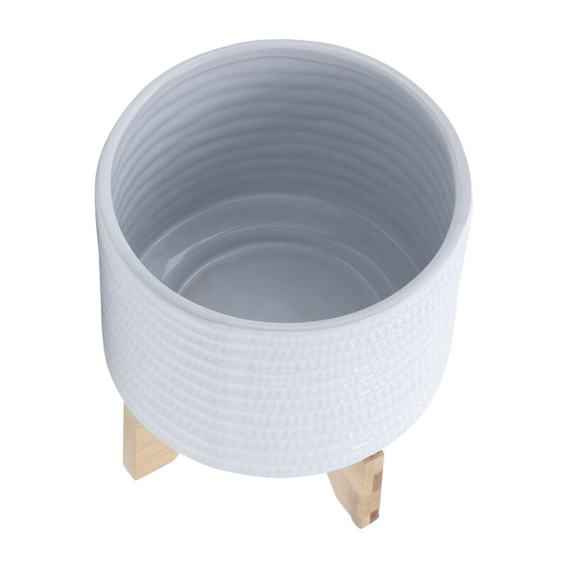 8" Textured Planter with Stand, White