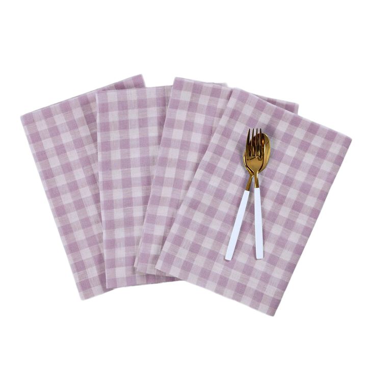 Solino Home 100% Pure Linen Cloth Napkins 20 x 20 Inch Set of 4 | Gingham Check Dinner Napkins