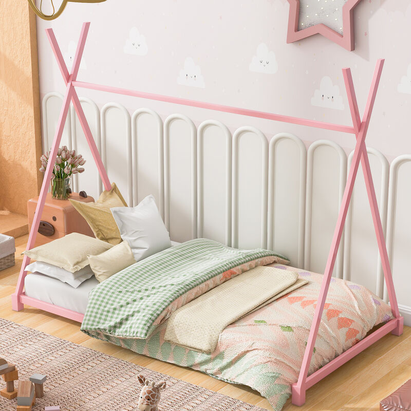 Merax Triangle Structure Metal House Platform Bed Floor Bed