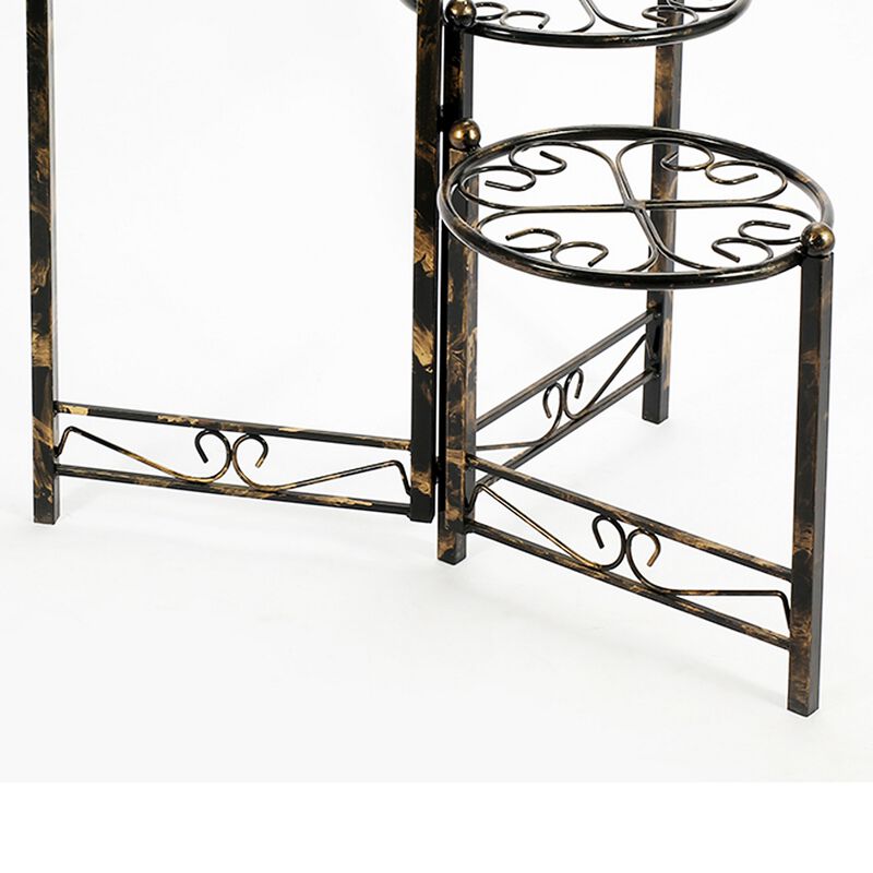 3 Tier Heart Clover Design Round Top Metal Plant Stand, Black-Benzara