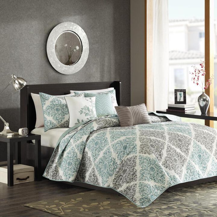 Belen Kox Aqua Diamond Leaf Reversible Coverlet Set, Belen Kox