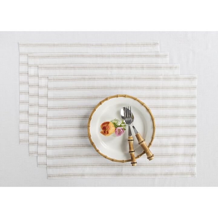 Solino Home 100% Pure Linen Placemats 14 x 19 Inch Set of 4 |Capri Ticking Stripe
