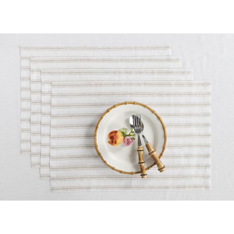 Solino Home 100% Pure Linen Placemats 14 x 19 Inch Set of 4 |Capri Ticking Stripe