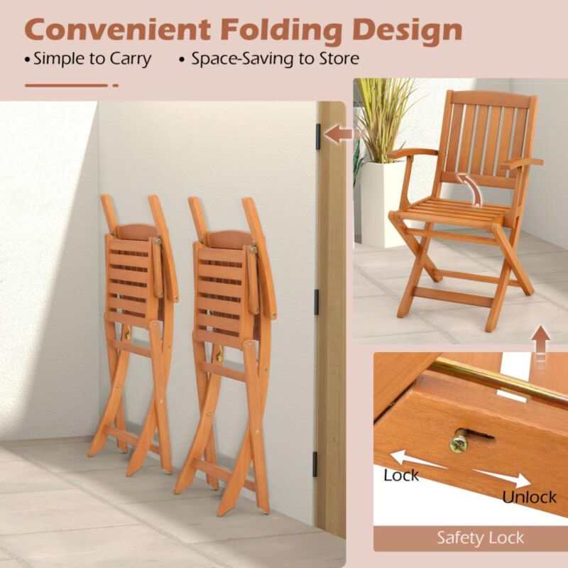 Hivvago Patio Wood Folding Chair Set of 2 with Armrests and Slatted Seat