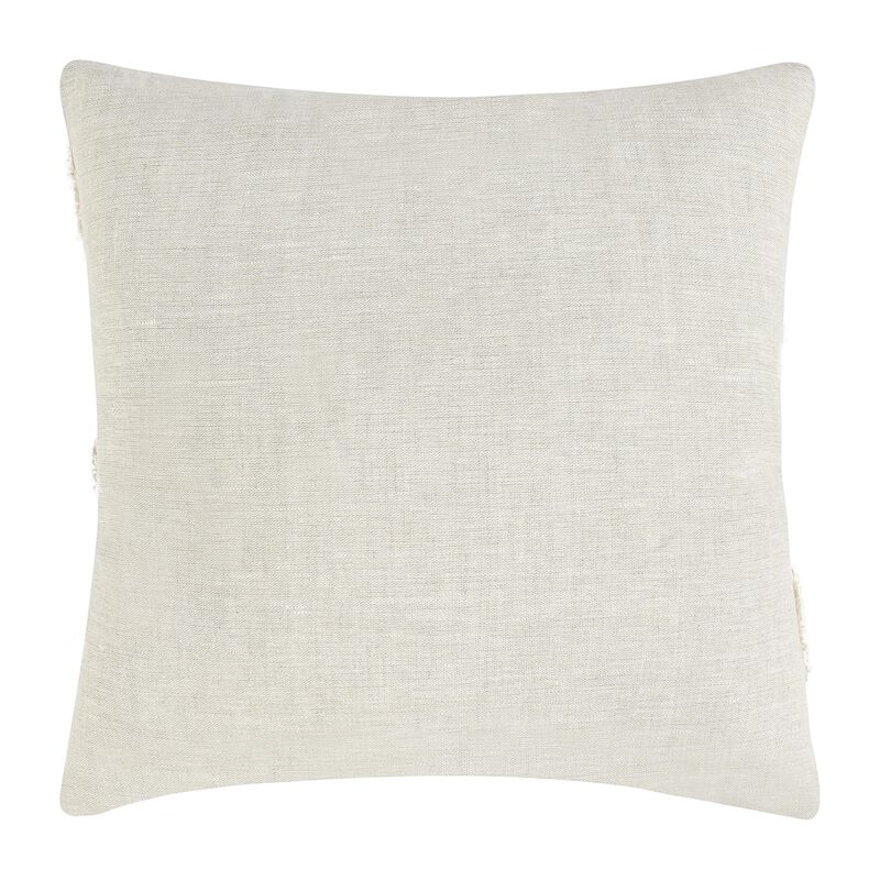Poll Square Accent Throw Pillow, 22 Inch White and Ivory Belgian Linen - Benzara