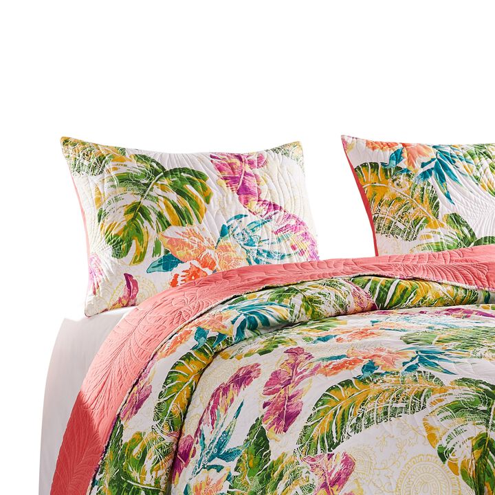 Porto 20 x 36 King Size Pillow Sham, Tropical Palm Leaves, Green and Blue-Benzara