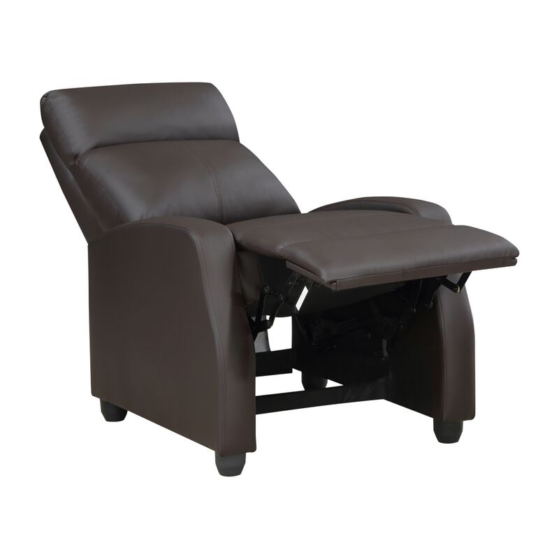 Jiana 35 Inch Push Back Recliner Chair, Brown Faux Leather, Solid Wood - Benzara
