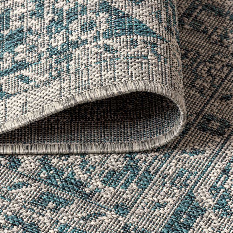 Rozetta Boho Medallion Textured Weave Gray/Black. Indoor/Outdoor Runner Rug