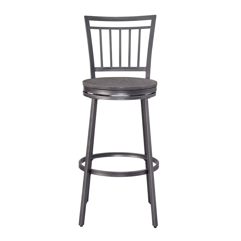 American Woodcrafters Stockton 25 Metal Swivel Stool - Slate Grey - Grey Oak Seat