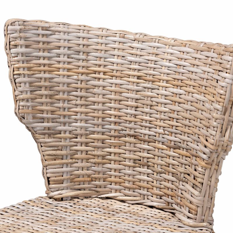 Bali & Pari Enver Modern Bohemian Grey Kubu Rattan And Mahogany Wood Counter Stool