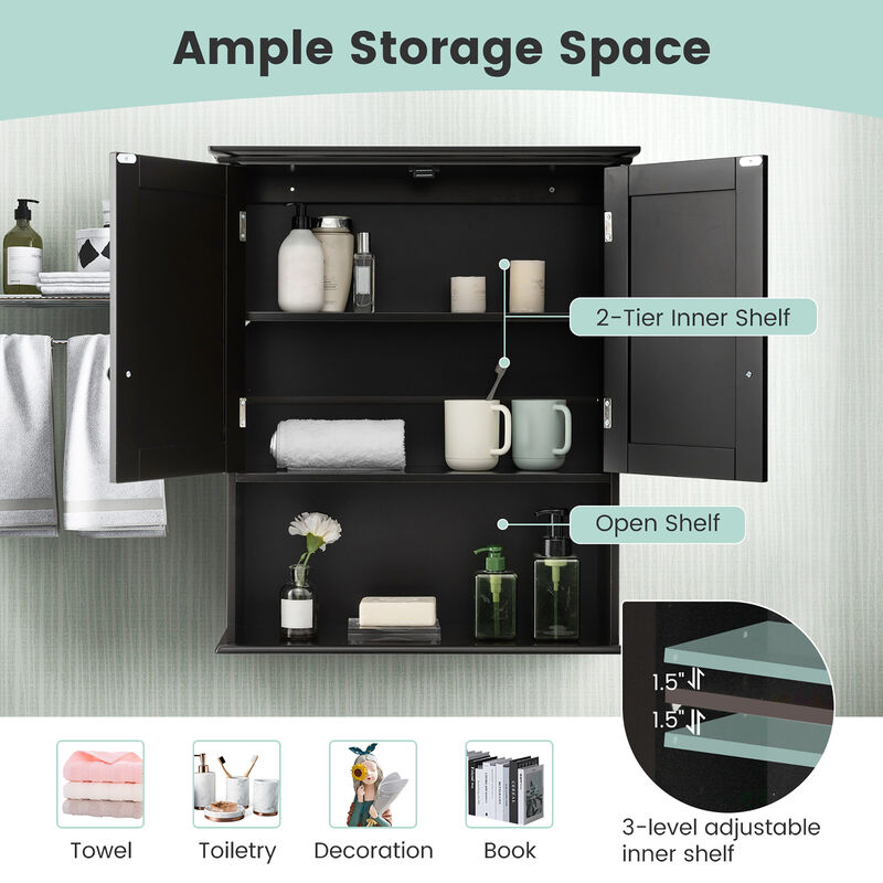 Costway Wall Mount Bathroom Cabinet Wooden Medicine Cabinet Storage Organizer Espresso