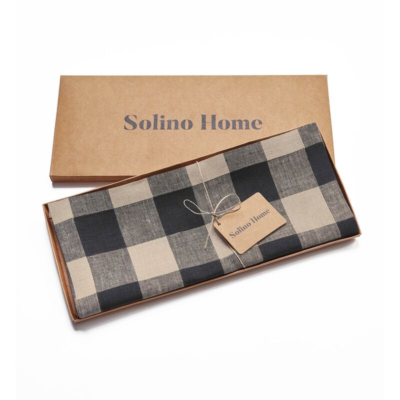Solino Home 100% Pure Linen Table Runner | Buffalo Check for Thanksgiving, Christmas