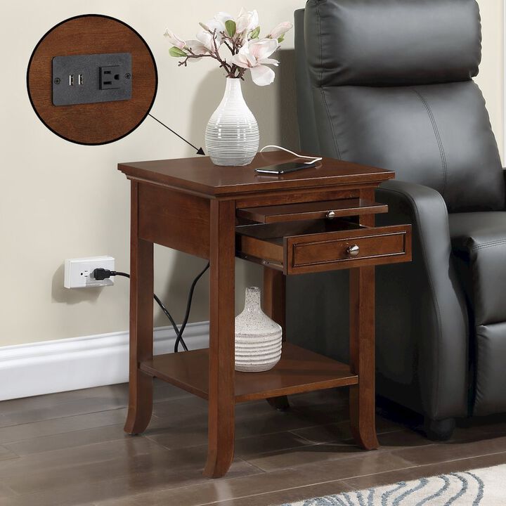 Convenience Concepts 1 Drawer End Table with Charging Station and Pull-Out Shelf