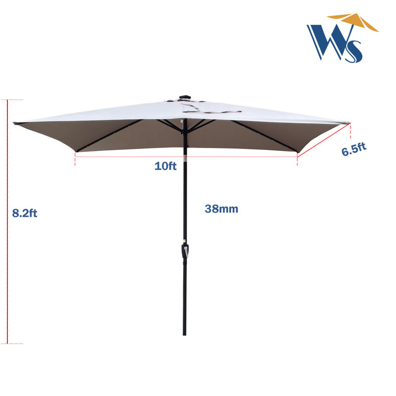Solar LED Patio Umbrella: Crank, Tilt, 10x6.5 ft