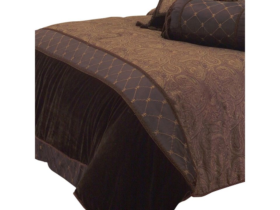 10 Piece King Polyester Comforter Set with Paisley Pattern Design, Brown - Benzara
