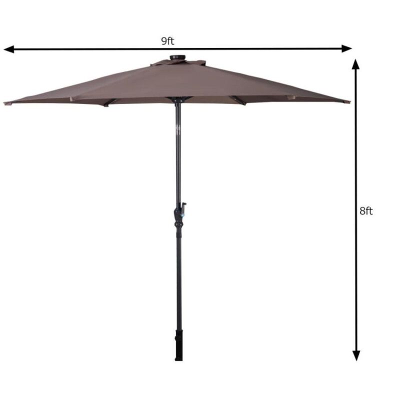 Hivvago 9 Feet Patio LED Solar Umbrella with Crank