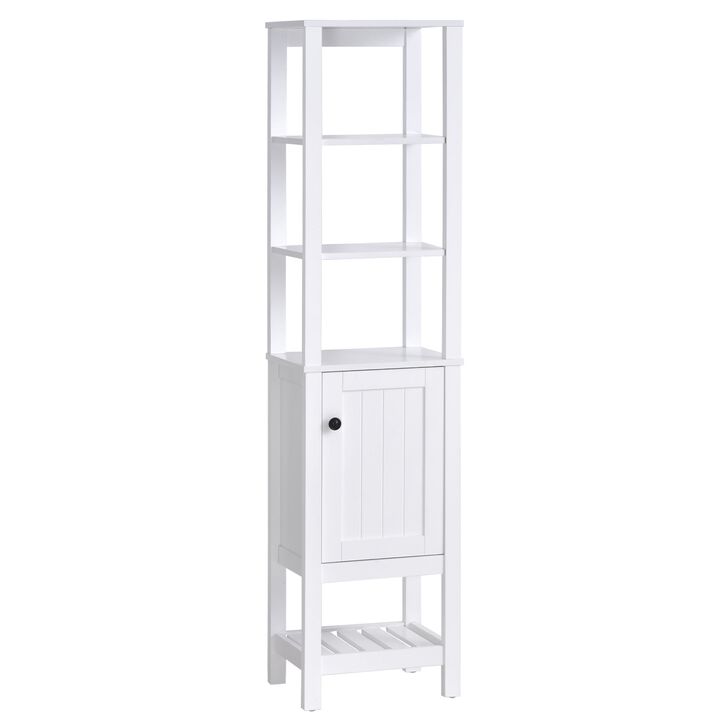 White Bathroom Tower: Freestanding Tall Storage Cabinet Organizer
