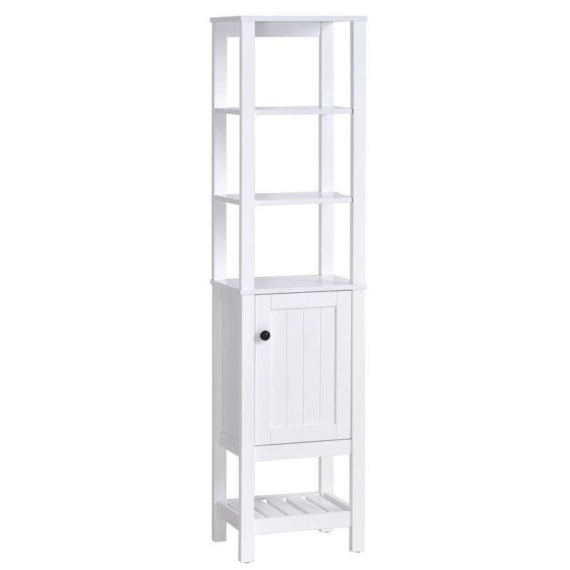 White Bathroom Tower: Freestanding Tall Storage Cabinet Organizer