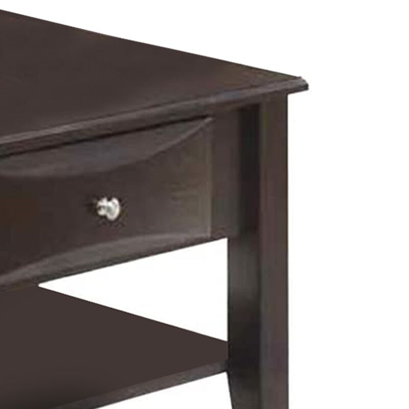24 Inch Classic Square End Table, Single Drawer, Bottom Shelf, Brown Wood-Benzara